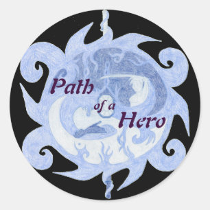 Sticker Rond Emblème "Chemin d'un héros" (avec titre)
