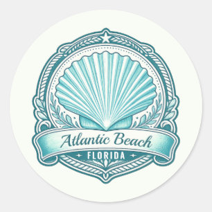Sticker Rond Emblème côtier d'Atlantic Beach FL coquillage