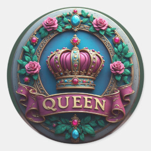 Sticker Rond Emblème de Couronne Royale avec Roses Roses
