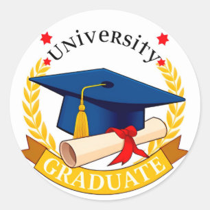 Sticker Rond Emblème de diplômé universitaire avec casquette et