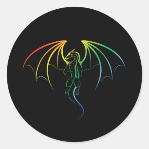 Sticker Rond Emblème de dragon mythique arc-en-ciel cool