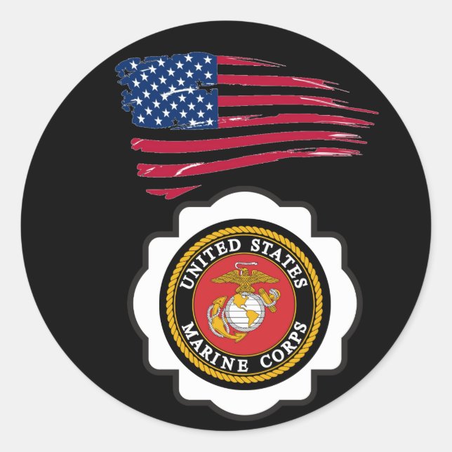 Sticker Rond Emblème de l'USMC avec le drapeau américain (Devant)