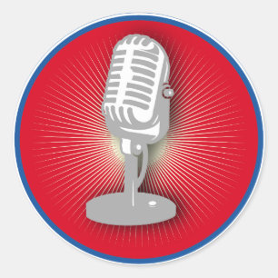Sticker Rond emblème de microphone vintage