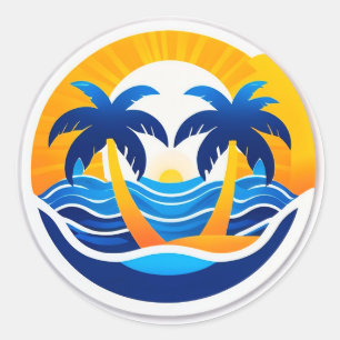 Sticker Rond Emblème du lever de soleil sur les vagues de l'océ