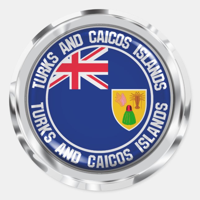 Sticker Rond Emblème rond des îles Turques et Caïques (Devant)