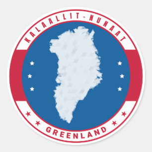 Sticker Rond Emblème rond Rouge Groenland Carte Kalaallit Nunaa