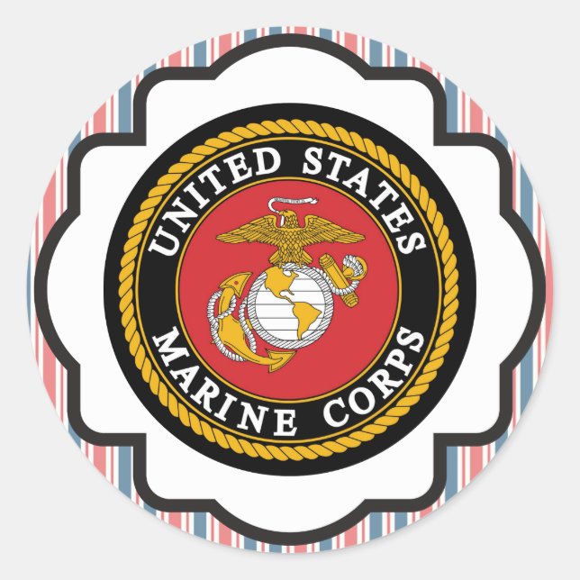 Sticker Rond Emblème USMC avec bandes rouge, blanche et bleue (Devant)
