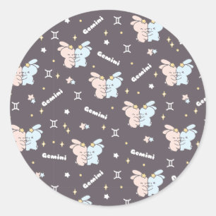 Sticker Rond Embrasage Twin Bunnies - Gemini Zodiac Constellati