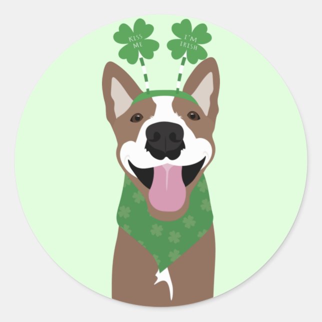 Sticker Rond Embrasse-moi Je suis Irlandais Brown chien vert (Devant)