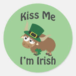 Sticker Rond Embrasse-moi Je suis Irlandais Yak