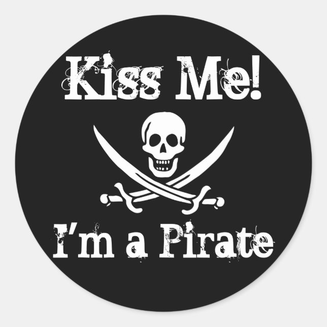 Sticker Rond Embrasse-Moi ! Je suis Pirate (Devant)