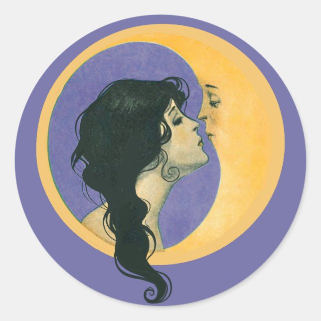 Sticker Rond Embrasser la lune (Devant)
