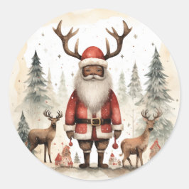 Sticker Rond Embrassez la magie : Black Père Noël Joy