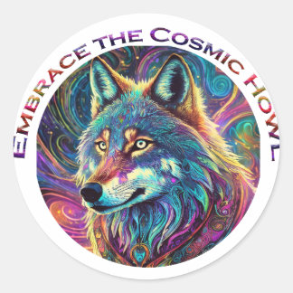 Sticker Rond Embrassez le loup de Howl cosmique