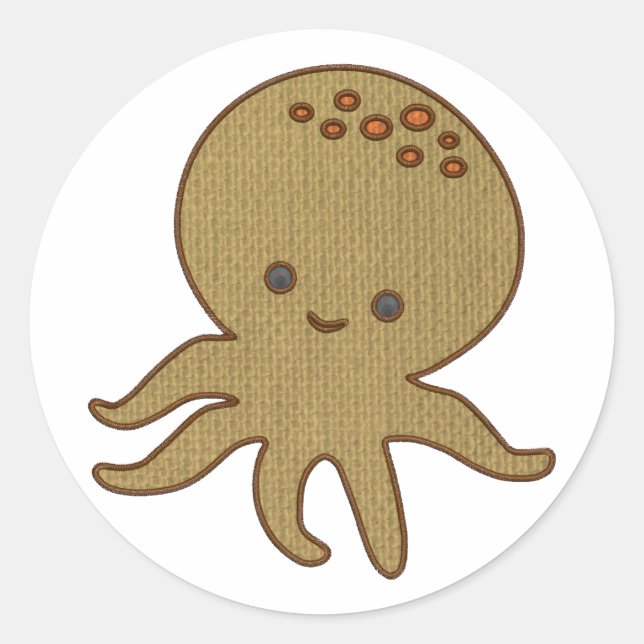 Sticker Rond Embroderie de caricature octopus mignonne Imprimer (Devant)