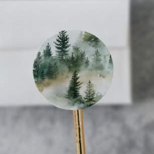 Sticker Rond EMELIA Moderne Montagne Sage Green Forest Mariage