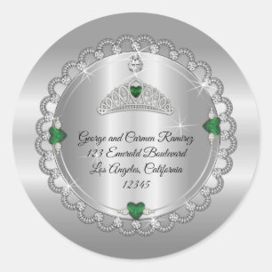 Sticker Rond Emerald   Couronne de diamants Quinceañera Adresse