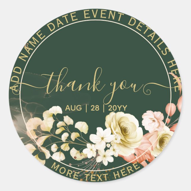 Sticker Rond Emerald Green Boho Floral Mariage (Devant)
