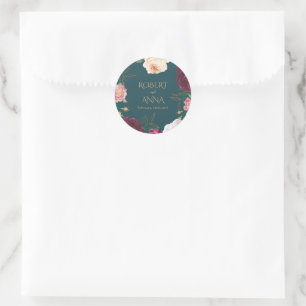 Sticker Rond Emerald Green et or Floral Mariage