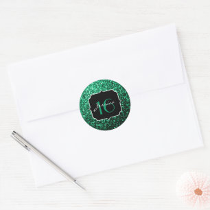 Sticker Rond Emerald Green fausse parties scintillant scintille