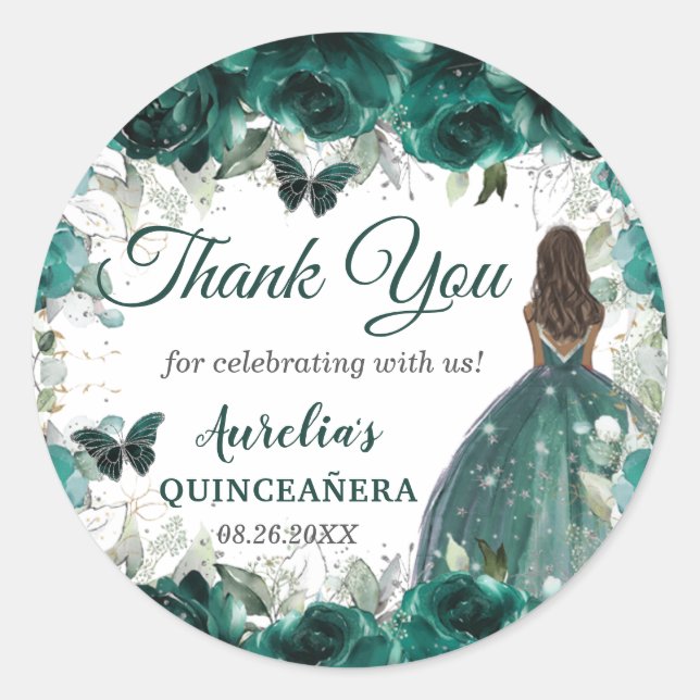 Sticker Rond Emerald Green Floral Brown Princess Butterflies (Devant)