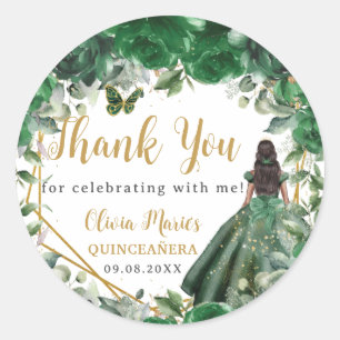 Sticker Rond Emerald Green Floral Princess Quinceañera Favorise