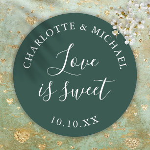 Sticker Rond Emerald Green Love Est Un Mariage Sucré Faveur