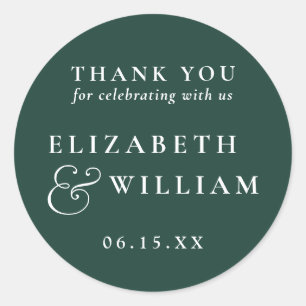 Sticker Rond Emerald Green Moderne Monogramme Mariage Merci