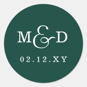 Sticker Rond Emerald Green Simple moderne Mariage Monogramme
