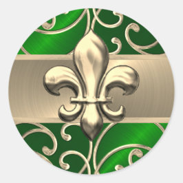 Sticker Rond Émeraude Filigree Or Fleur de Lis
