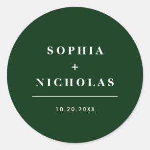 Sticker Rond Émeraude moderne Vert minimal Mariage élégant