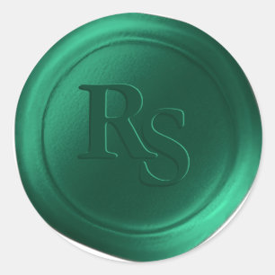 Sticker Rond Émeraude Vert Double Monogramme Mariage Cire Seaux