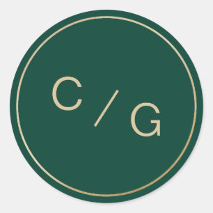 Sticker Rond Émeraude vert minimaliste couple moderne monogramm