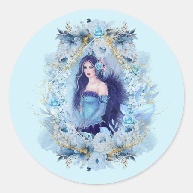 Sticker Rond Emma ange avec des fleurs (Devant)