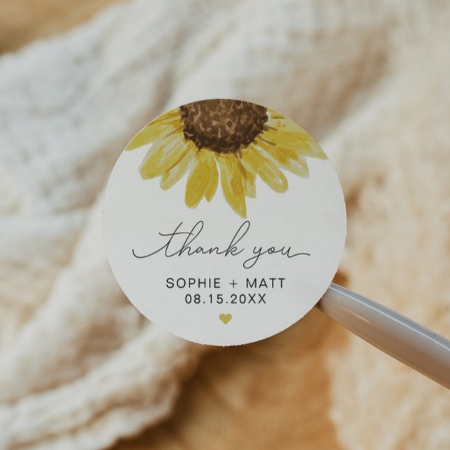 Sticker Rond EMMA Rustique Aquarelle Merci de tournesol Favoris (Créateur téléchargé)