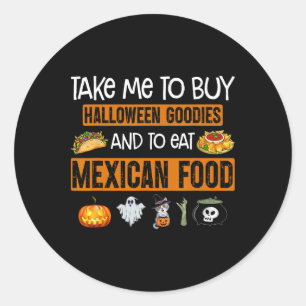 Sticker Rond Emmène-moi acheter des friandises Halloween et man