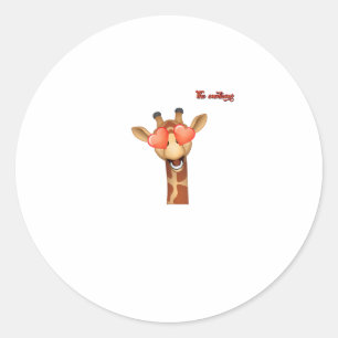 Sticker Rond emoji heureux yeux d'amour girafe visage