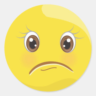 Sticker Rond Emoji jaune malheureux/triste font face à des