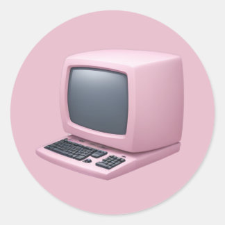 Sticker Rond Emoji ordinateur rétro rose