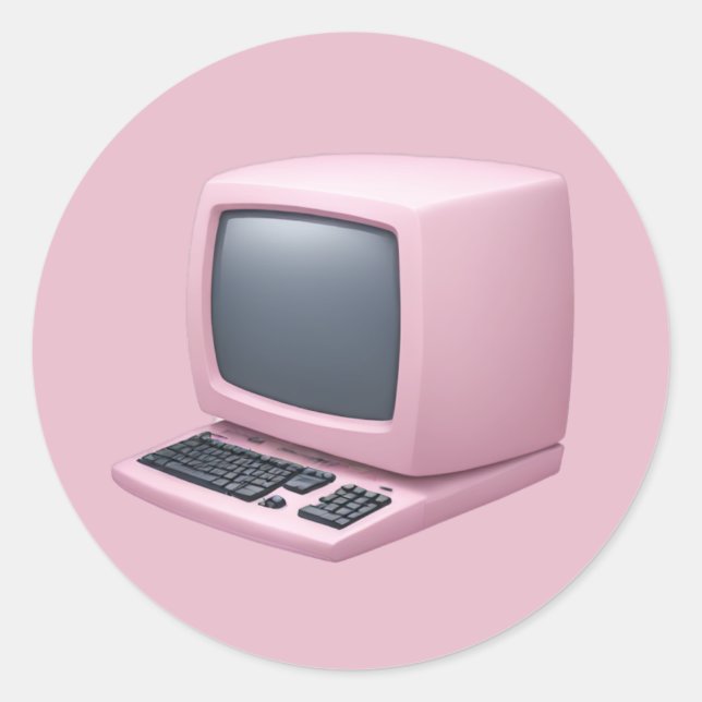 Sticker Rond Emoji ordinateur rétro rose (Devant)