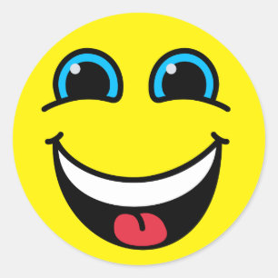 Sticker Rond Emoji riant jaune font face