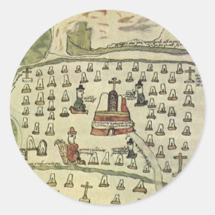 Sticker Rond Empire aztèque de Montezuma, carte antique du mond