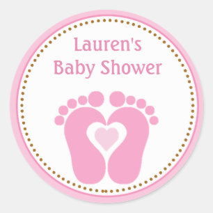 Sticker Rond Empreinte Baby shower fille Favoriser les étiquett