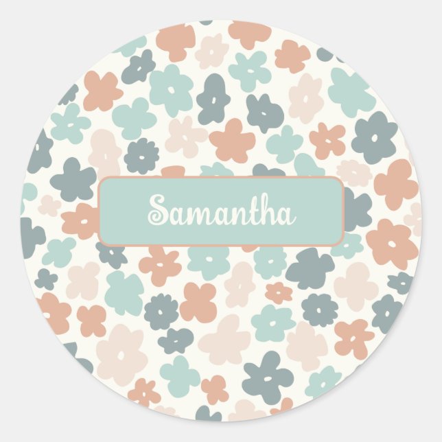 Sticker Rond Empreinte de fleurs pastel retro Boho (Devant)