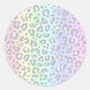 Sticker Rond Empreinte de léopard arc-en-ciel Pastel