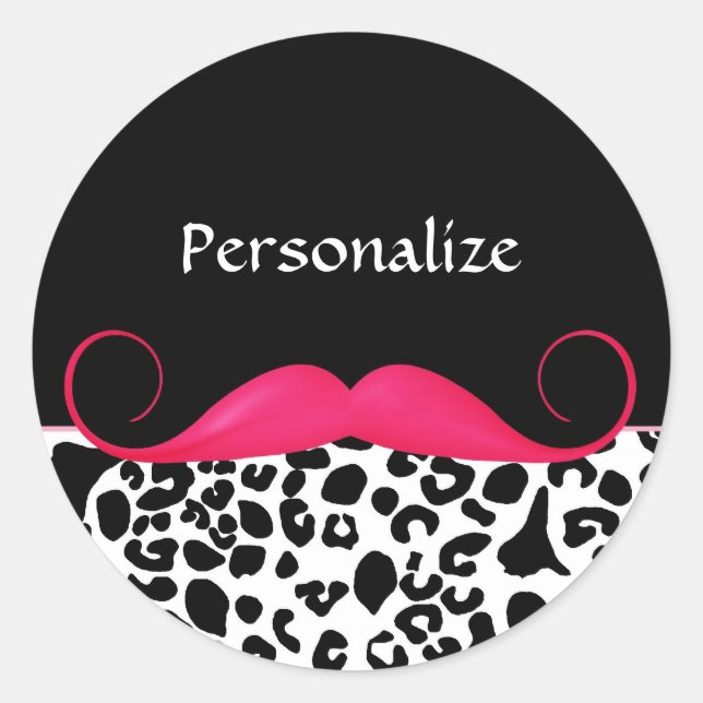 Sticker Rond Empreinte de léopard branchée de Moustache rose av (Devant)
