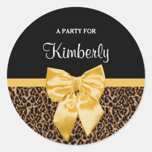 Sticker Rond Empreinte de léopard élégant Elegant Bow et nom