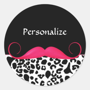 Sticker Rond Empreinte de léopard Girly de moustache rose à l