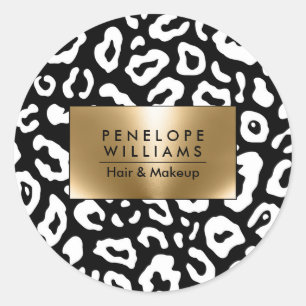 Sticker Rond Empreinte de léopard noir et blanc