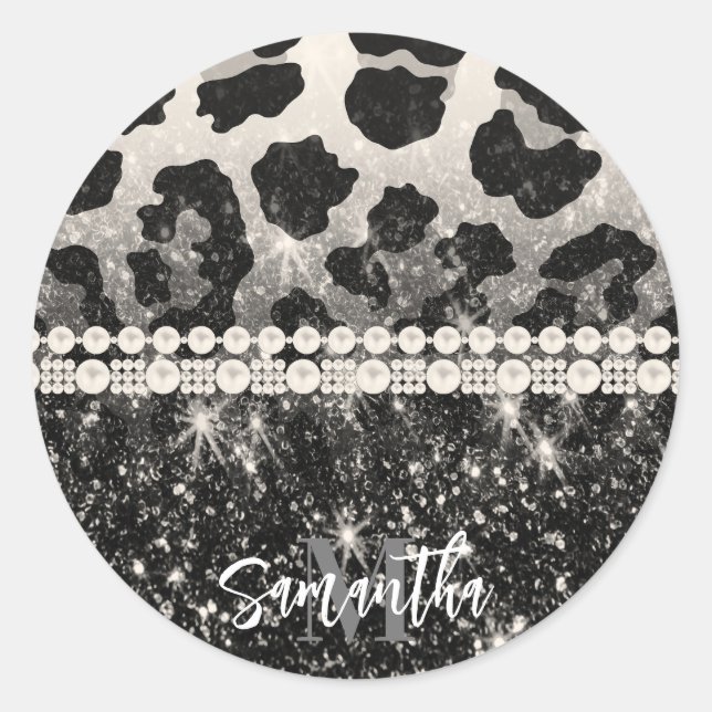 Sticker Rond Empreinte de léopard Parties scintillant argent (Devant)